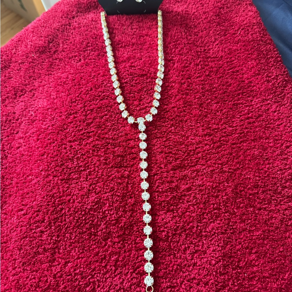 Edge Gold and Rhinestone Necklace and Earring Set